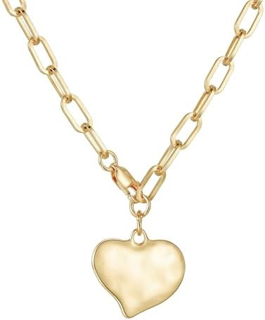 Chunky Heart Necklace Paperclip Necklaces for Women Chunky Gold Charm Pendant Silver Jewelry | Amazon (US)