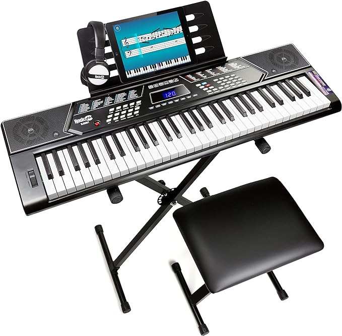 RockJam 61 Key Keyboard Piano Stand With Pitch Bend Kit, Piano Bench, Headphones, Simply Piano Ap... | Amazon (US)