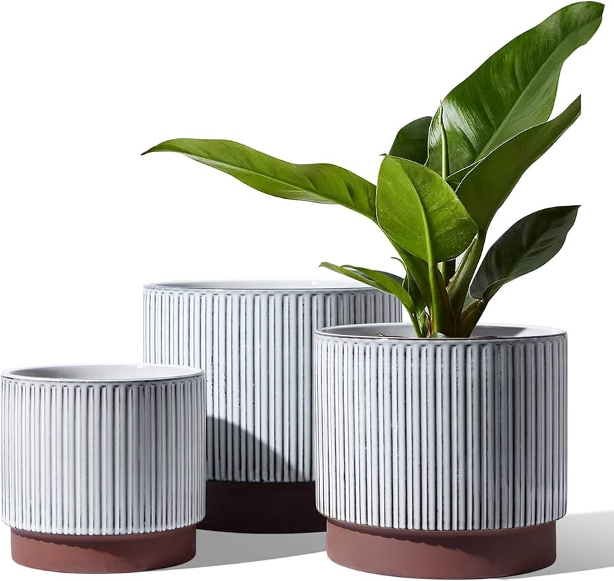LE TAUCI Ceramic Plant Pots with Drainage Holes, Set of 3, 8+6.5+5.5 Inch Stripe Garden Planter P... | Amazon (US)