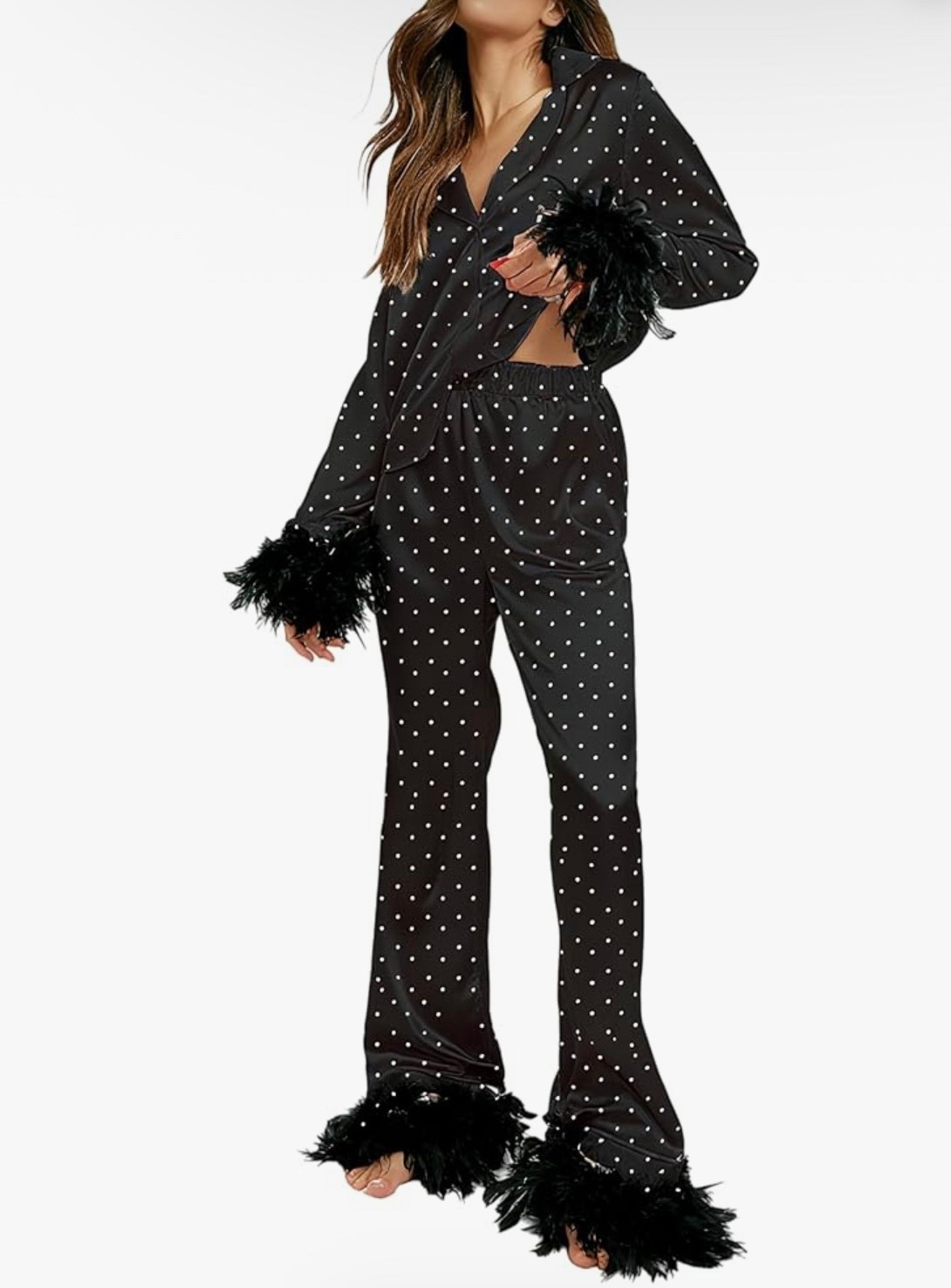 Silky Feather Pajamas Women Long Sleeve Satin Pajama Set Faux Fur Trim Satin Pjs Pants Cute 2 Piece Sleepwear

#LTKselfcare #LTKBeauty #LTKootd