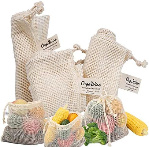 OrgaWise Cotton Reusable Produce Bags,9 Pack Organic Cotton Mesh Grocery Bags with Drawstring and... | Amazon (CA)