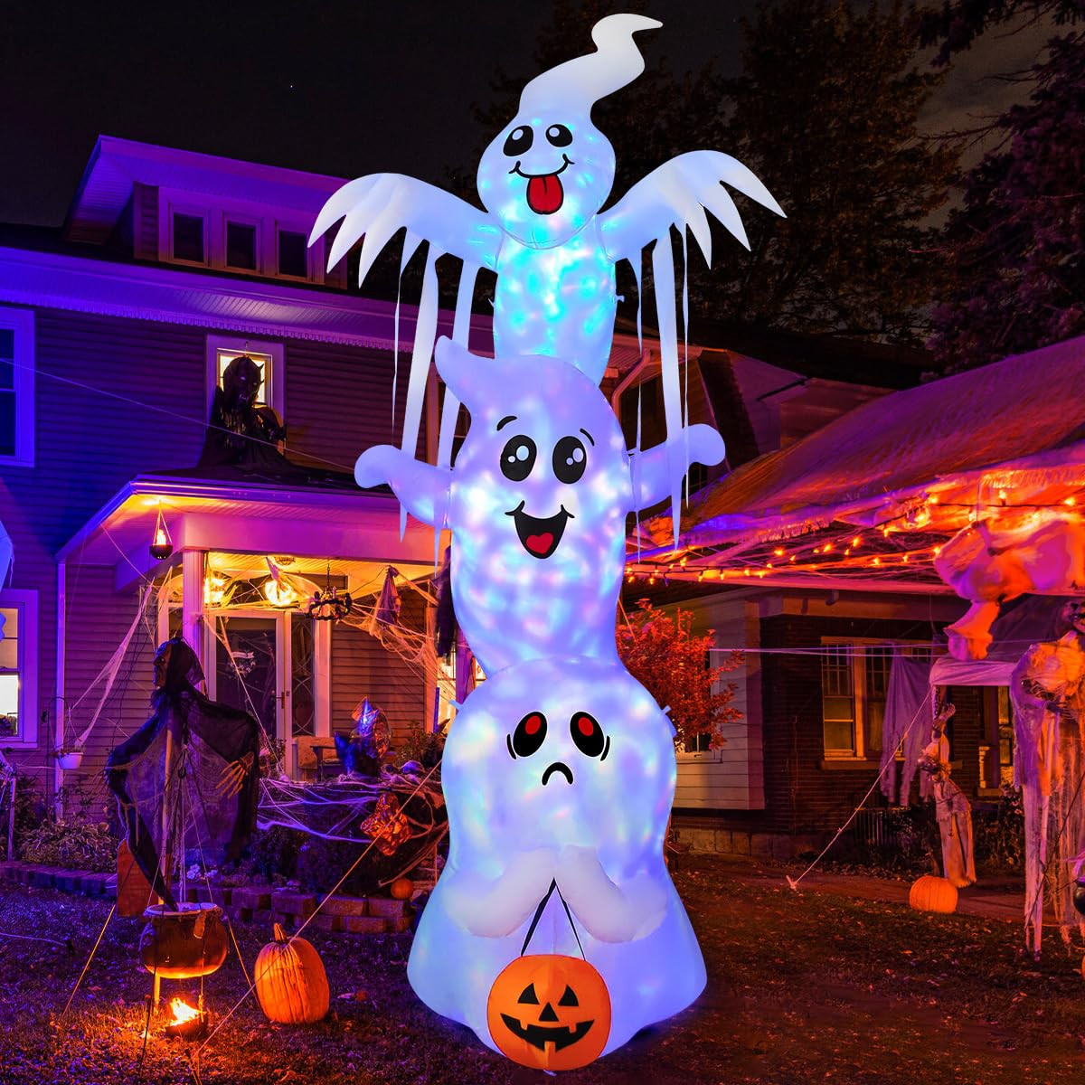 GOOSH 9.8 FT High Halloween Inflatable Overlap Ghost Outdoor Decorations Blow Up Yard with Built-... | Amazon (US)