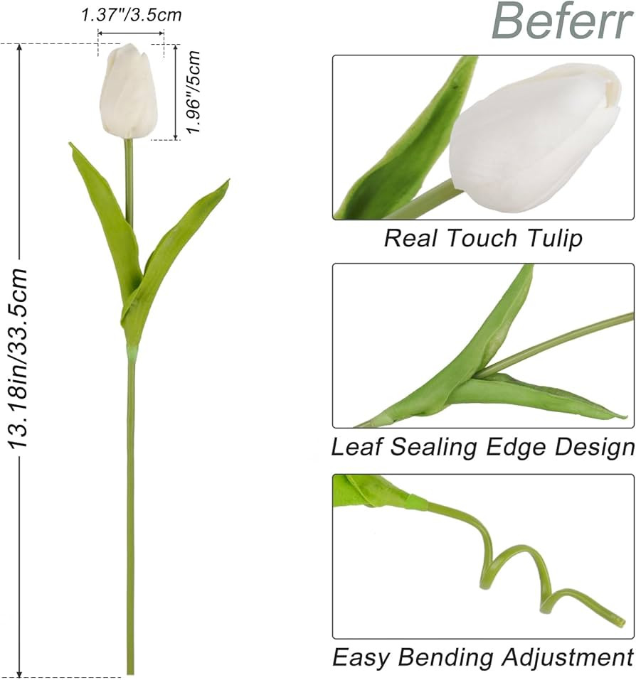Beferr White Tulips Artificial Flowers 18Pcs Faux Silk Tulip Real Touch Tulip Fake Flowers Bouque... | Amazon (US)