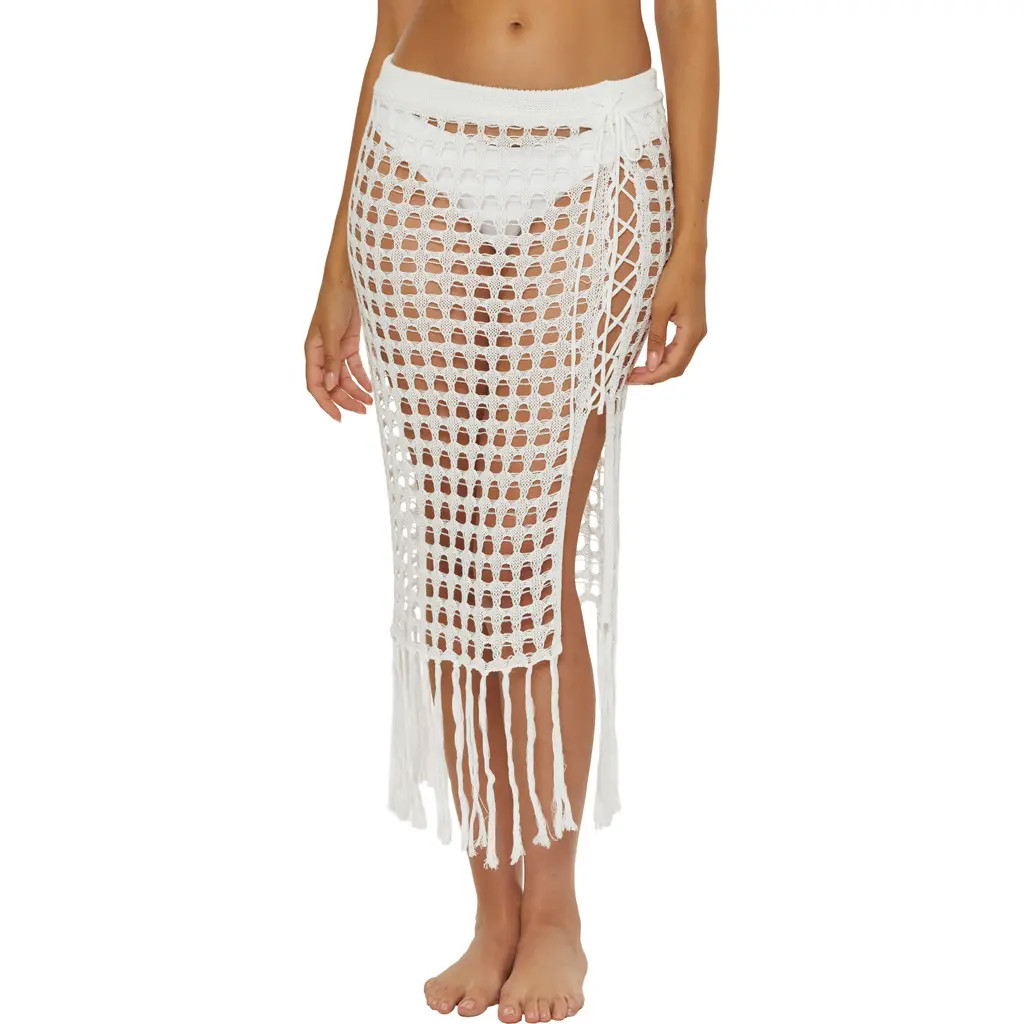 Becca Venica Open Knit Cover-Up Skirt in White at Nordstrom, Size Large | Nordstrom