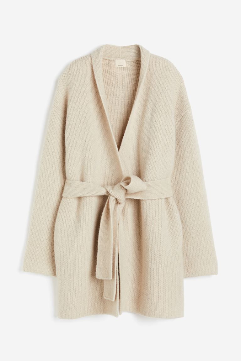 Oversized Tie-belt Cardigan - Light beige - Ladies | H&M US | H&M (US)