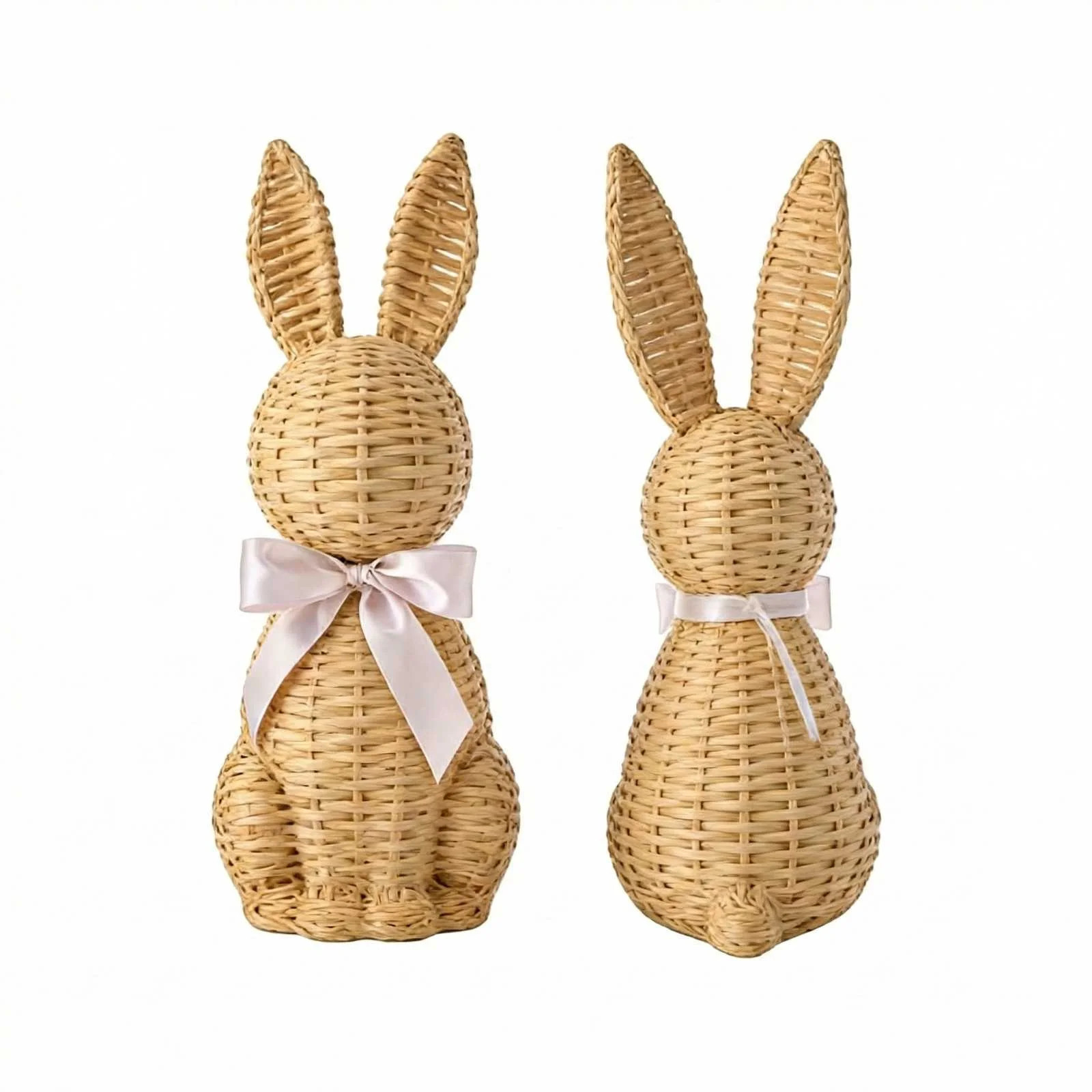 Easter Bunny Figurines Decor Rattan Effect Resin Easter Bunny Garden Statue with Bow for Spring T... | Walmart (US)