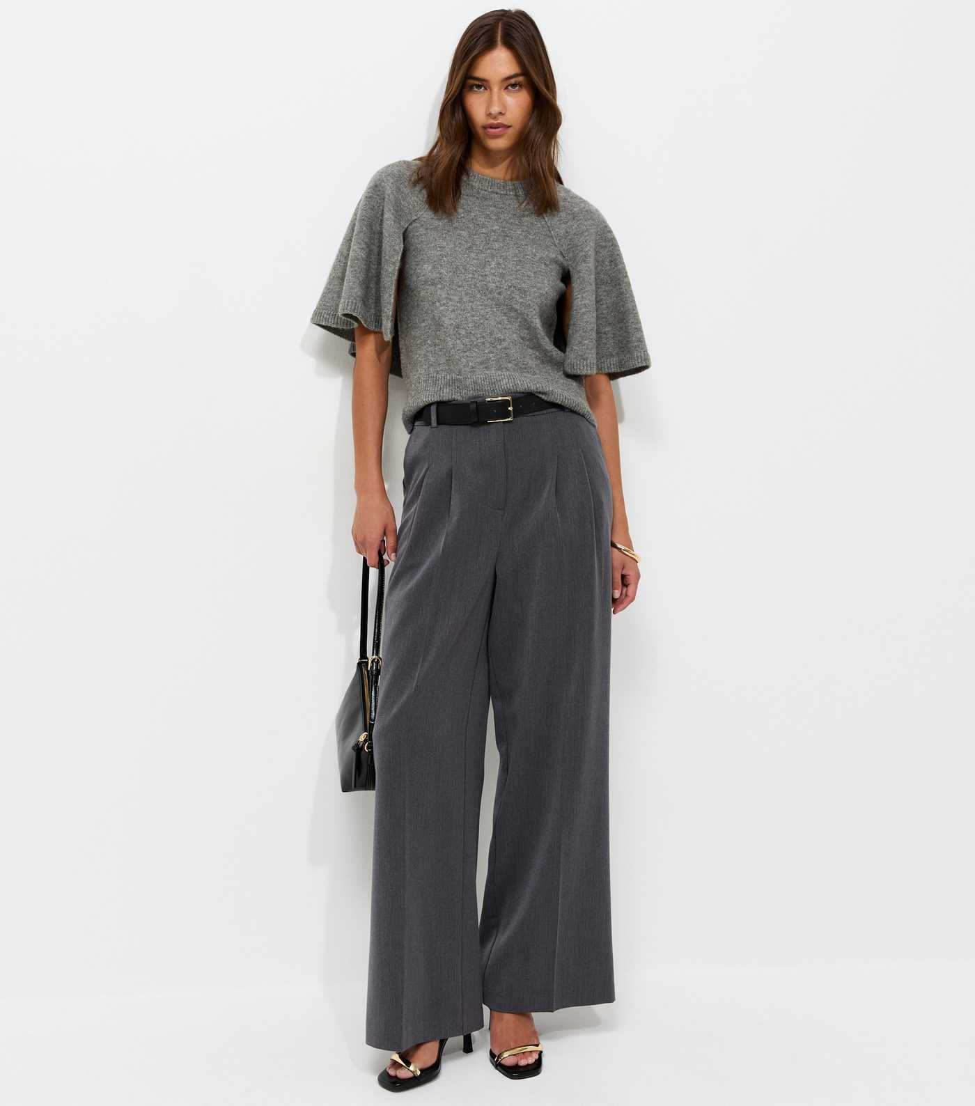 Grey Knitted Cape Sleeve T-Shirt | New Look | New Look (UK)