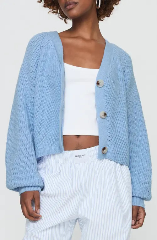 Princess Polly Leskie V-Neck Blouson Cardigan in Pale Blue at Nordstrom, Size Small | Nordstrom