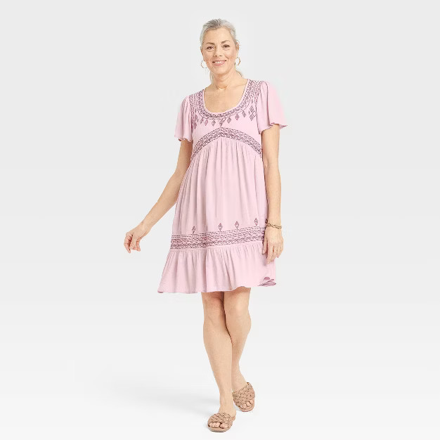 Women's Flutter Short Sleeve Embroidered A-Line Dress - Knox Rose™ Lilac Purple | Target