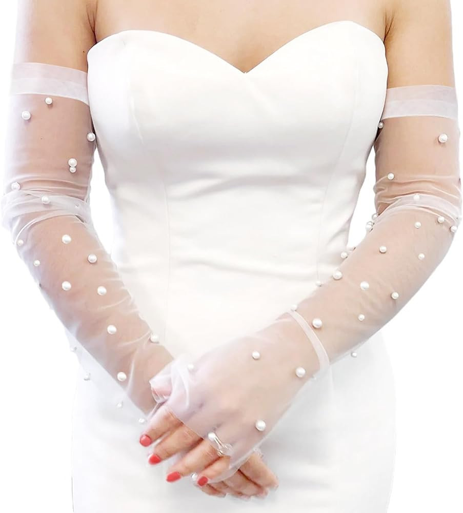 Olbye Women’s Wedding Gloves Long Wrist Bands Cuffs Arm Covers For Brides Fingerless Gloves Ivo... | Amazon (US)