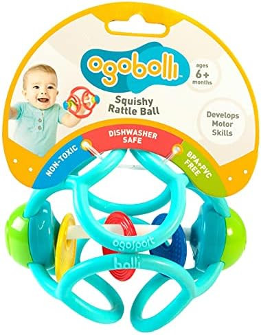 OgoBolli Rattle & Teether Toy for Babies - Tactile Sensory Ball - Stretchy, Soft Non-Toxic Silico... | Amazon (US)