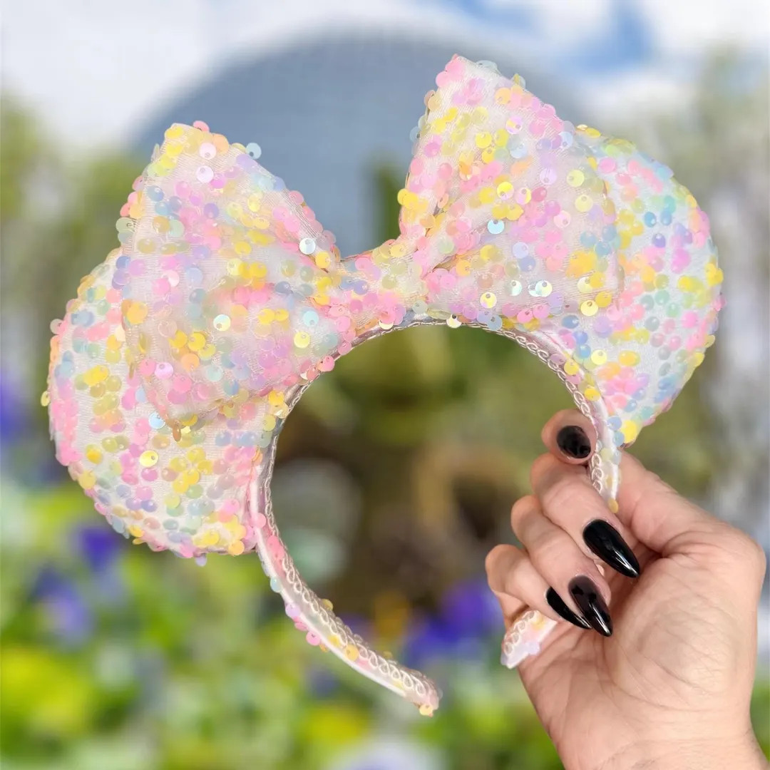 Pastel Pink Yellow Blue Sequin Minnie Ears, Spring Disney Ear Headband | Etsy (US)