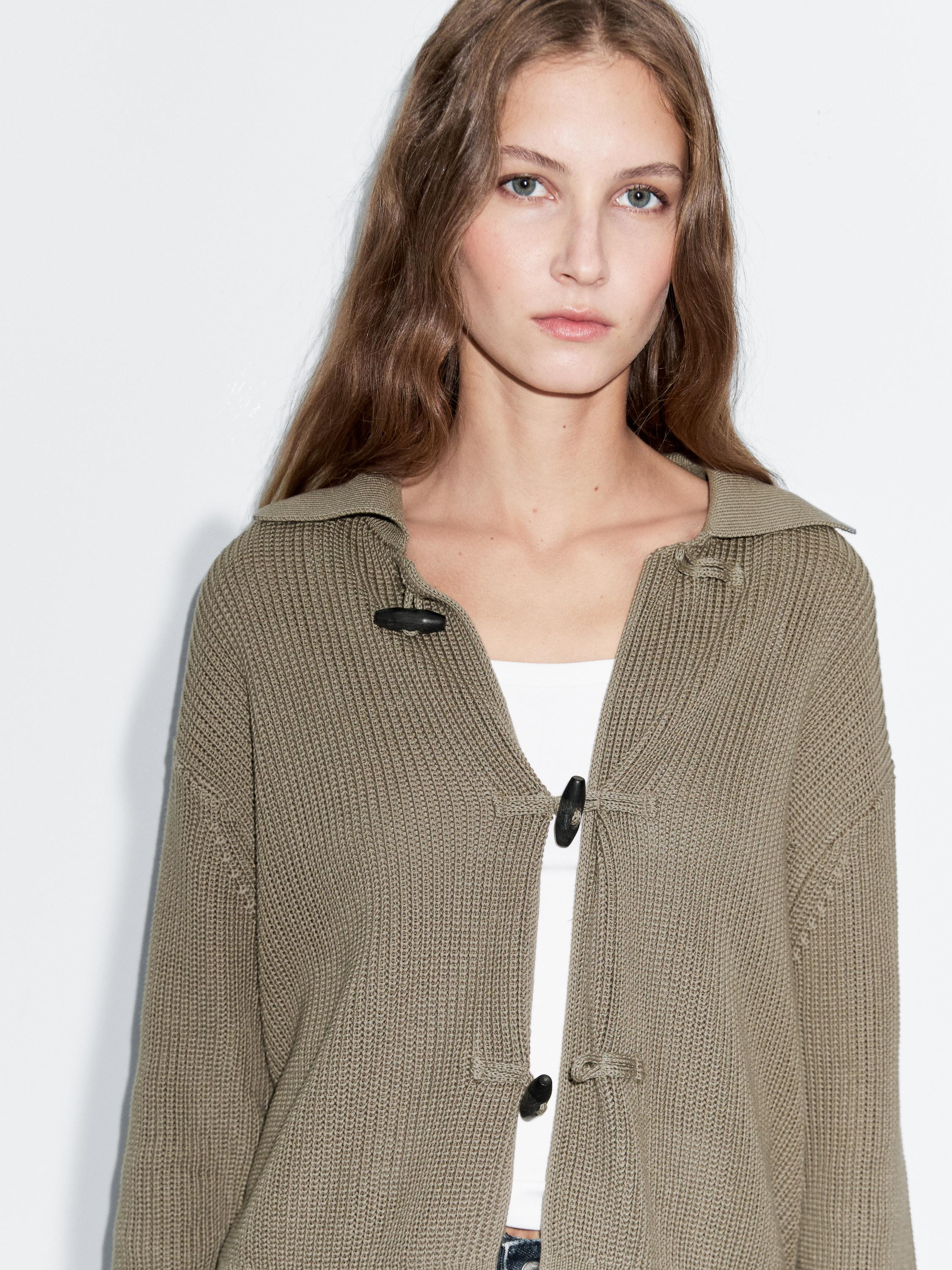 Mercerised cotton cardigan with horn button detail | Massimo Dutti US
