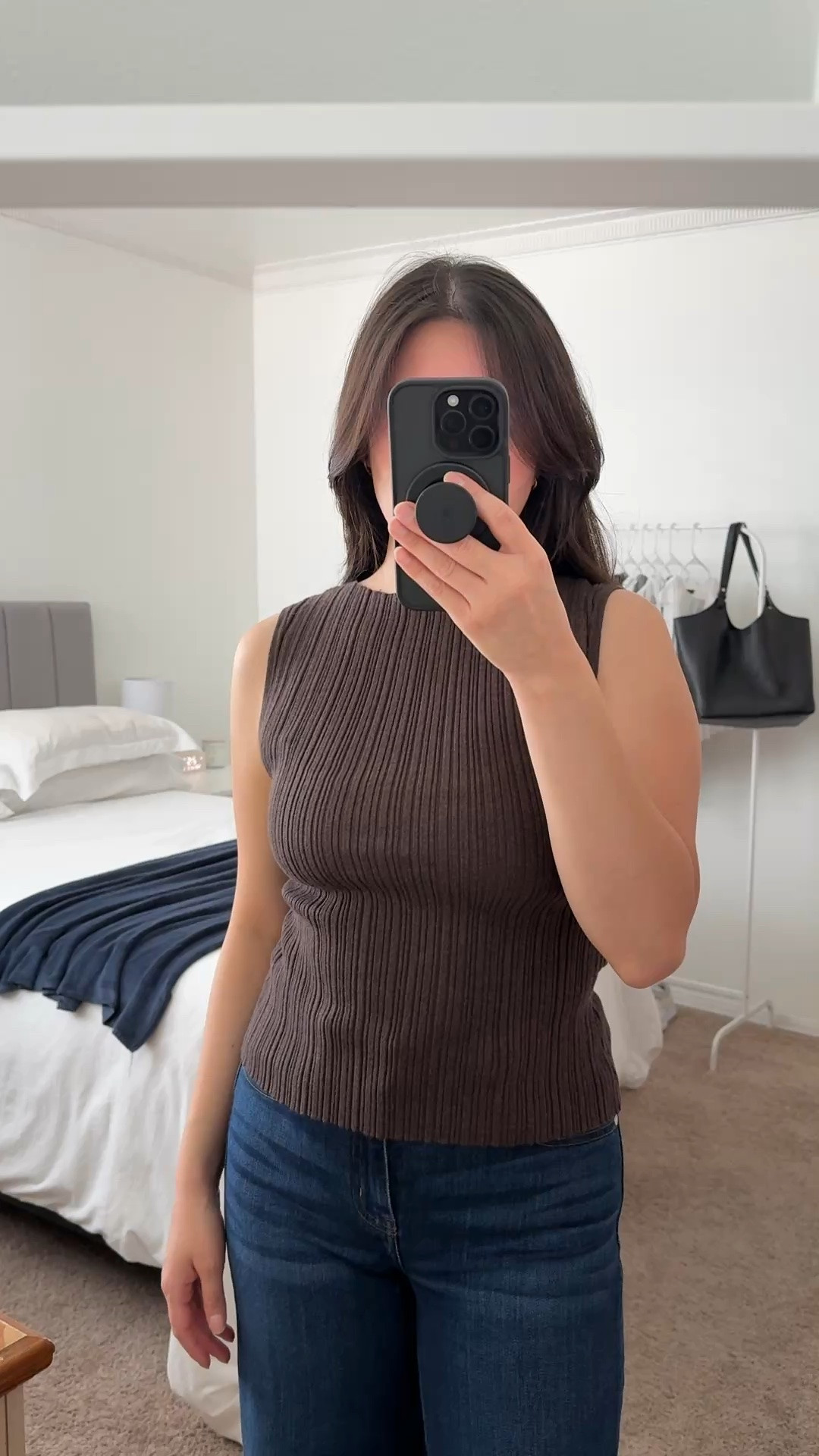 Date Night Outfit 🖤 from @Quince  

Sizing Info:
- Quince Cotton Cashmere Ribbed Tank (Size S in Mocha Heather)
- Quince Bella Stretch Wide Leg Jeans (Size 26 Regular Inseam in Midnight Blue)
- @Fitory Daur Elegant Thong Kitten Heel (Size 7 in Black) #fitoryshoes

petite fashion, petite style, casual outfits, get dressed with me, outfit inspiration, ootd, quince, date night outfit, wide leg jeans, dark wash jeans, kitten heels