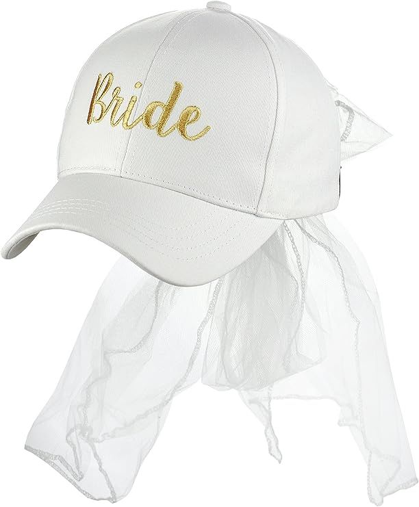 C.C Women's Bridal Metallic Gold Embroidered Adjustable Lace Veil Baseball Cap | Amazon (US)