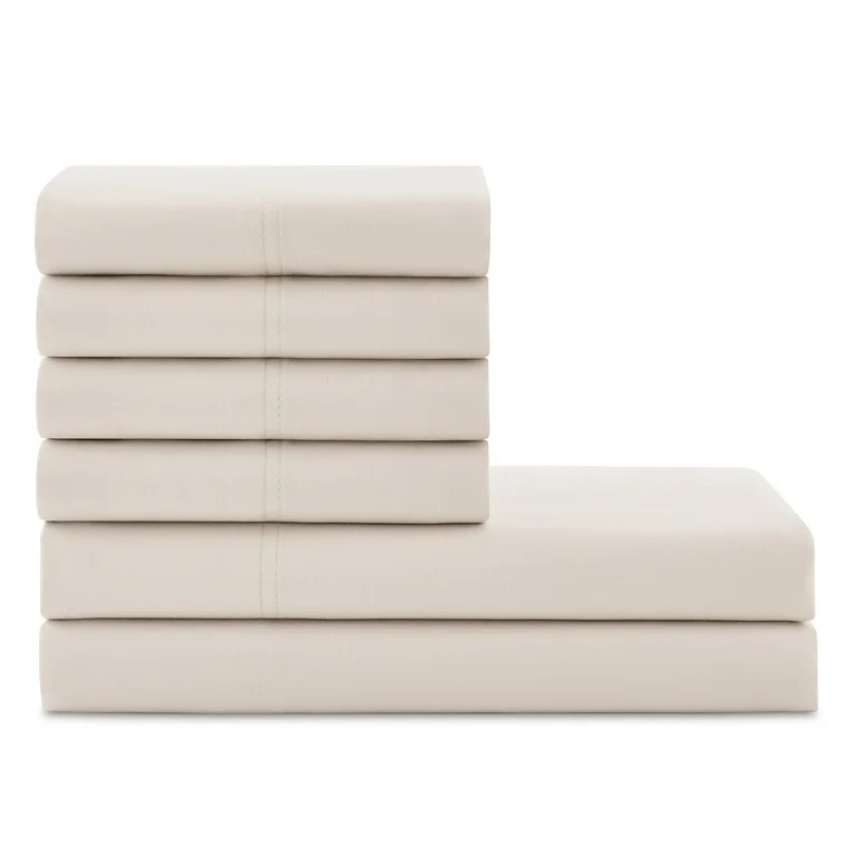 Hotel Style 6-Piece 1000 Thread Count Ivory Sugar U.S. Grown Cotton Luxury Bed Sheet Set, Queen | Walmart (US)