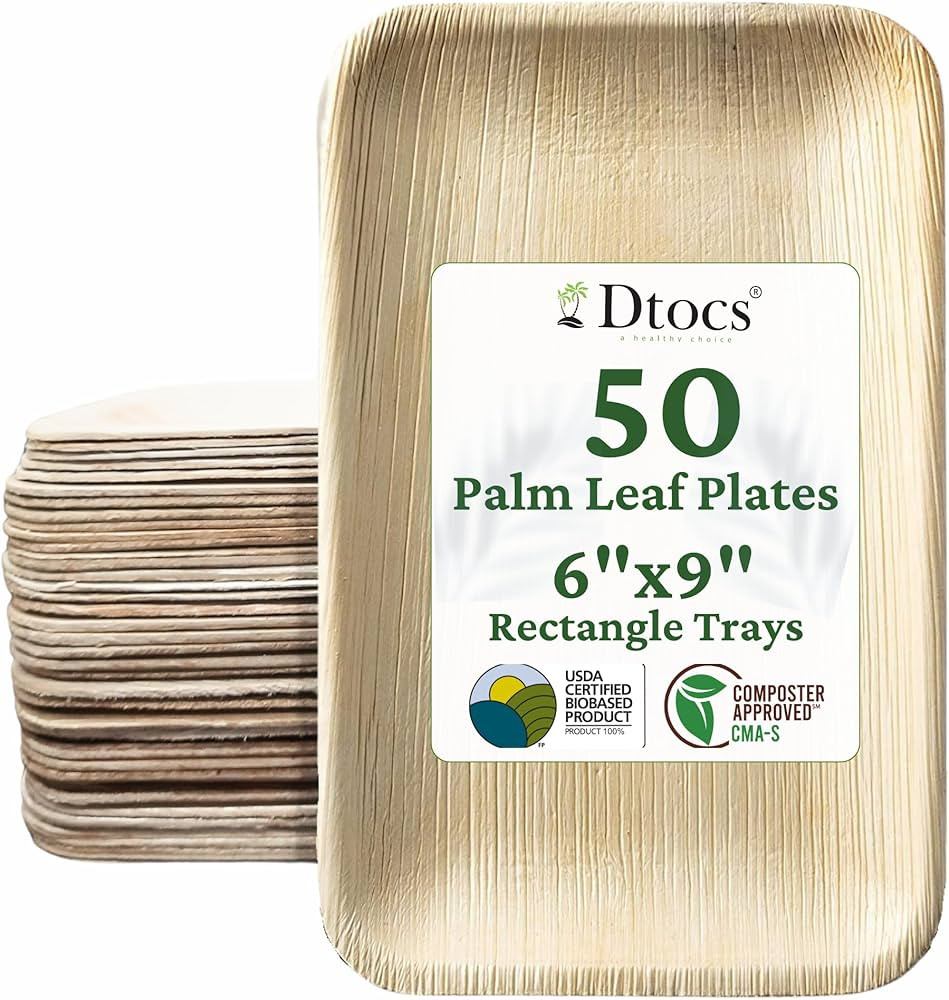 Palm Leaf Plates 6x9 Inch Rectangle Tray (Pack 50) | Disposable Bamboo Plates Look Biodegradable ... | Amazon (US)
