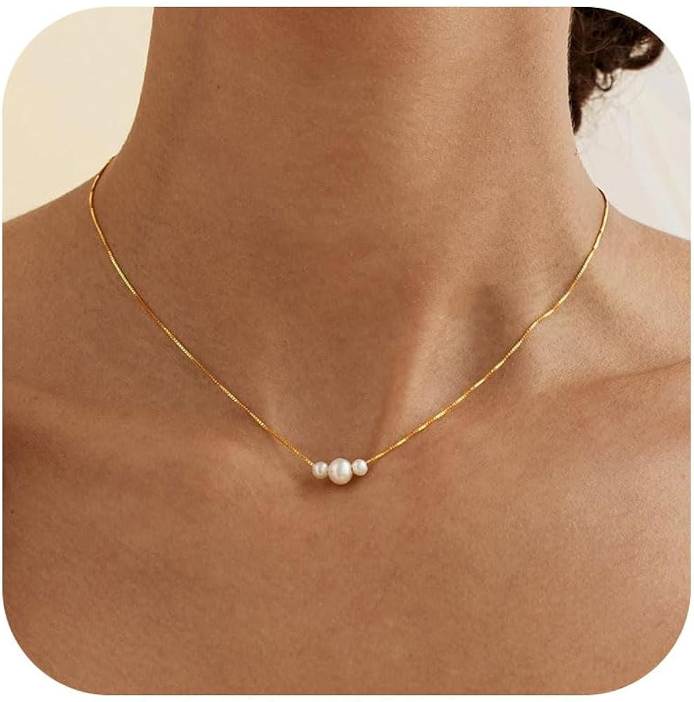 Valentines Day Gifts for Her - 14K Gold Plated Pearl Necklaces for Women Trendy Dainty Necklace S... | Amazon (US)