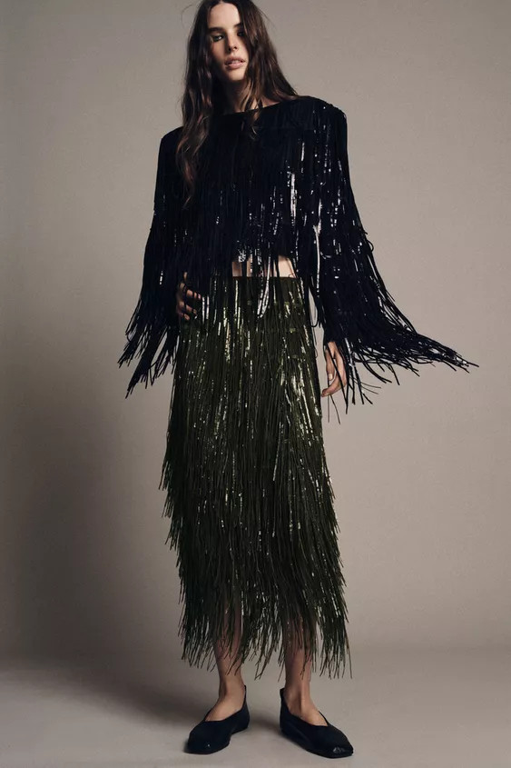 ZW COLLECTION LIMITED EDITION FRINGED SEQUIN SKIRT | Zara US