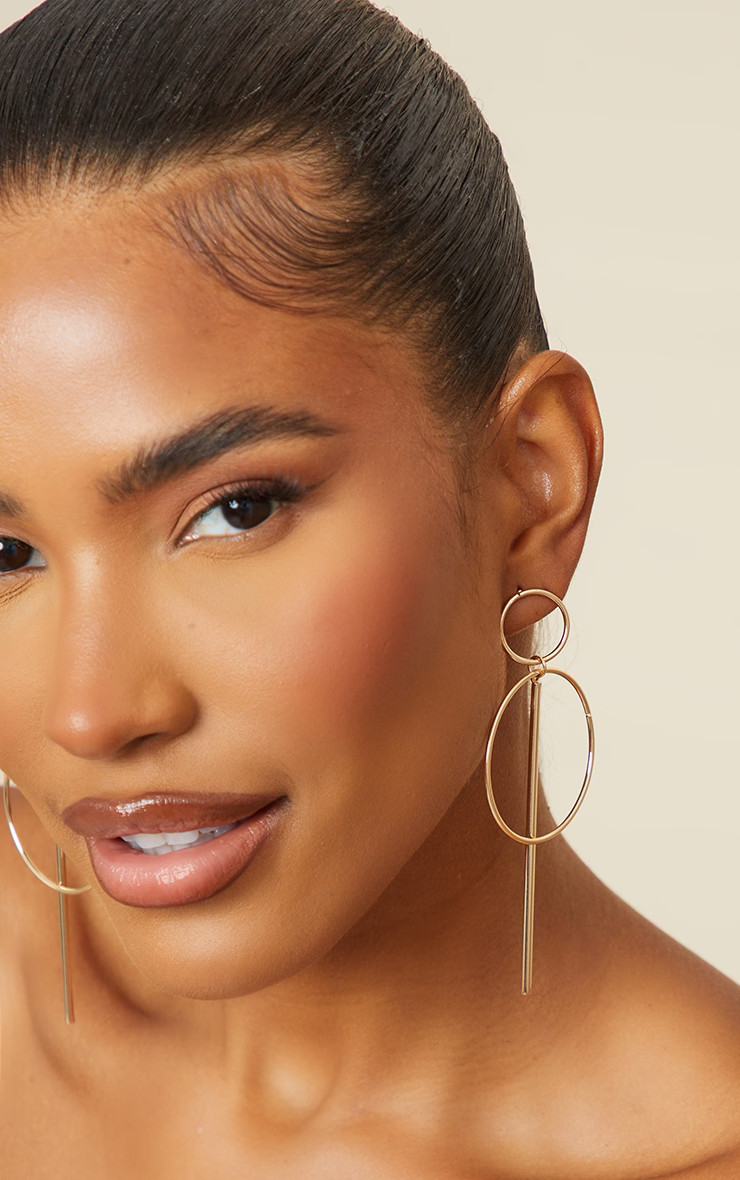 Gold Double Circle Bar Earrings | PrettyLittleThing UK