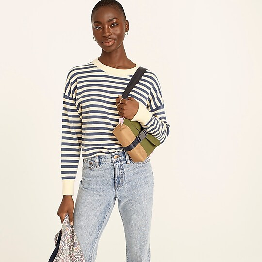 Relaxed silk-blend crewneck sweater in stripe | J. Crew US