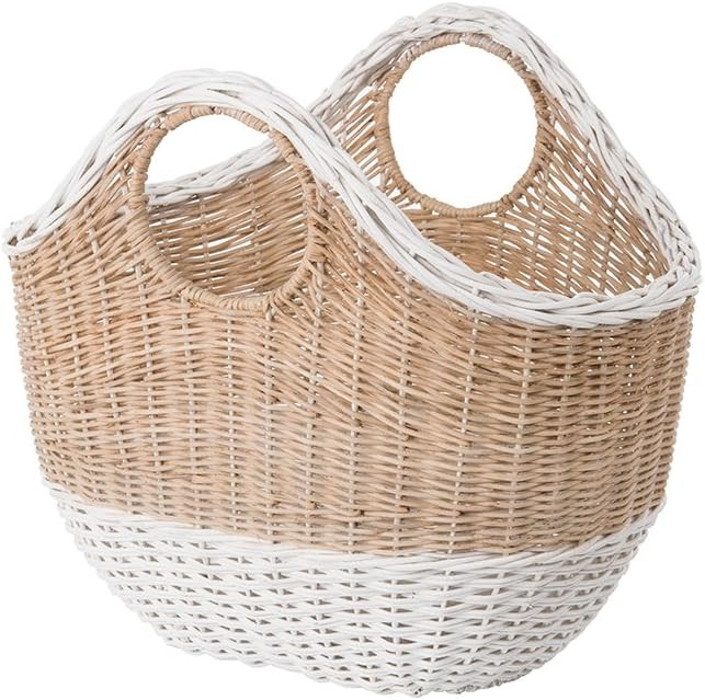Kouboo Oval Tote Wicker, Natural and White Decorative Storage Basket, One Size, Multi Color | Amazon (US)