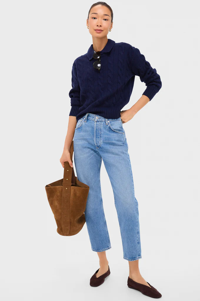 Hunter Navy Long Sleeve Collared Pullover Sweater | Tuckernuck (US)