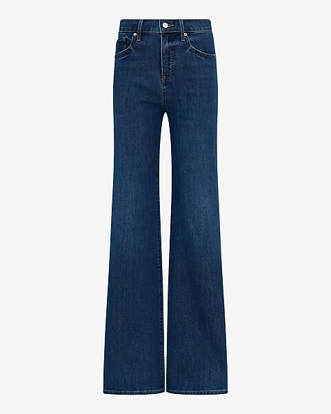 High Waisted Dark Wash Relaxed Flare Jeans | Express