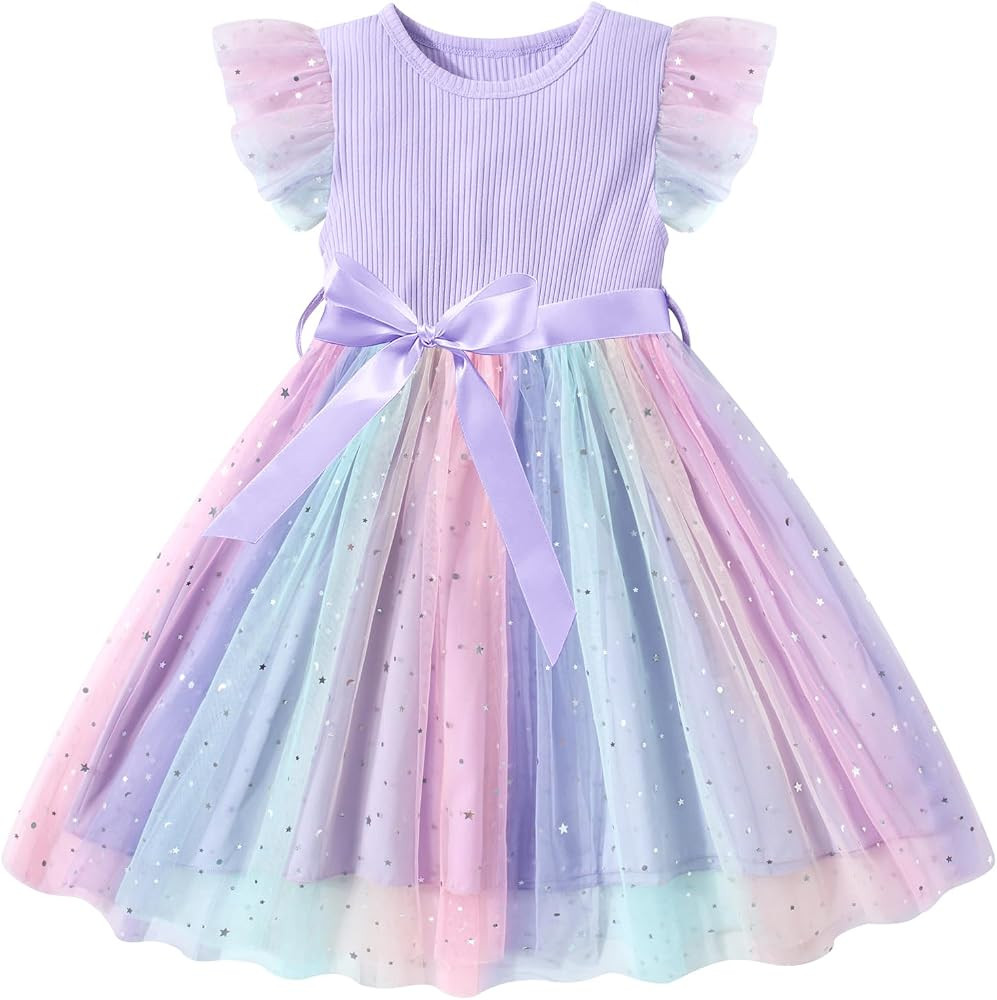Vogseek Toddler Girls Tulle Dress Ruffle Sleeveless Summer Baby Girl Fashion Tutu Dresses 2-6Y | Amazon (US)
