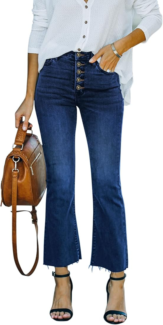 LOOKUB Women's High Waisted Crop Flare Jeans for Women Cropped Bell Bottom Jeans for Women Denim ... | Amazon (US)