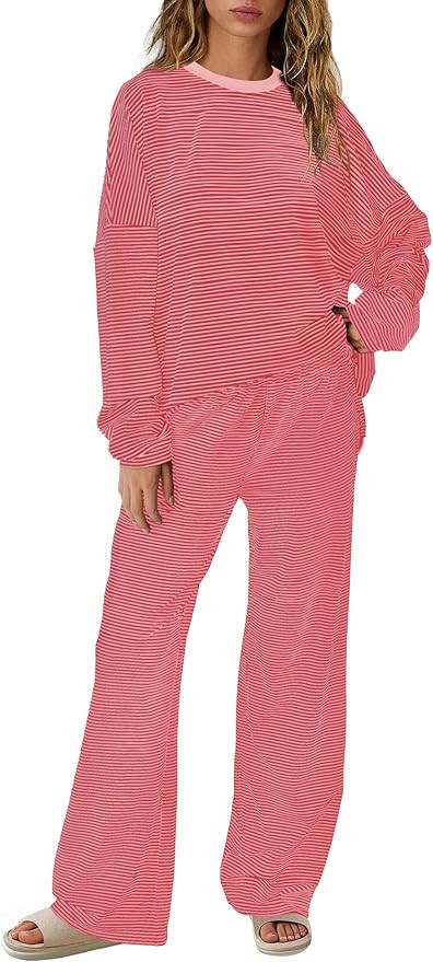 SENSERISE Womens Striped Lounge Set 2 Piece Outfits Fall Matching Pajama Sets Long Sleeve Striped... | Amazon (US)