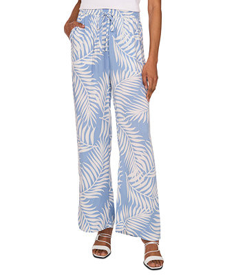 Vince Camuto Women's Palm-Print Mid-Rise Drawstring Pants - Macy's | Macy's