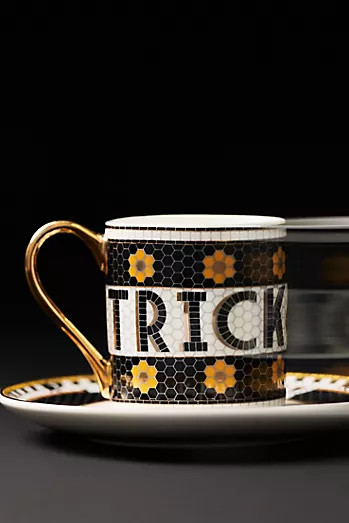 Bistro Tile Stoneware 24k Gold Accent Halloween Mug | Anthropologie (US)