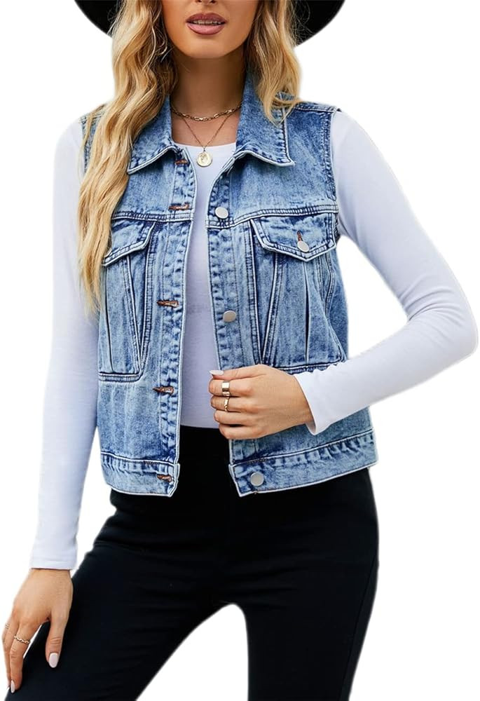 Ladyful Women's Classic Denim Vest Sleeveless Button Down Jean Jacket Coat at Amazon Women's Coat... | Amazon (US)