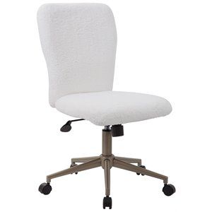 Boss Office Tiffany Faux Fur Swivel Office Chair in White and Gold | Cymax