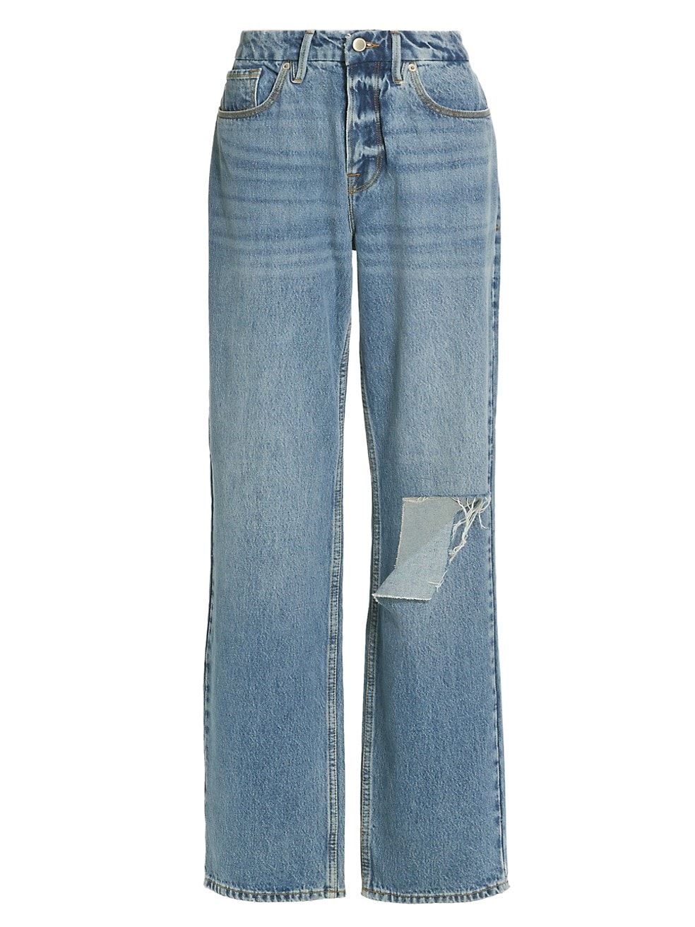 GOOD AMERICAN Good High-Rise Distressed Straight-Leg Jeans | Saks Fifth Avenue