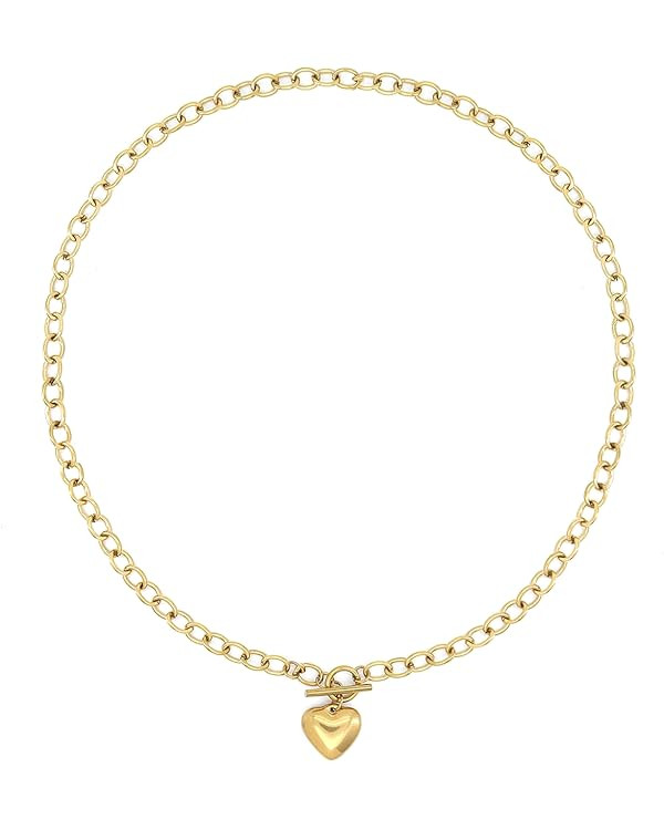FUTIMELY Gold Heart Chunky Choker Necklaces,14K Gold Punk Puffy Love Thick Chain Pendant Necklace... | Amazon (US)