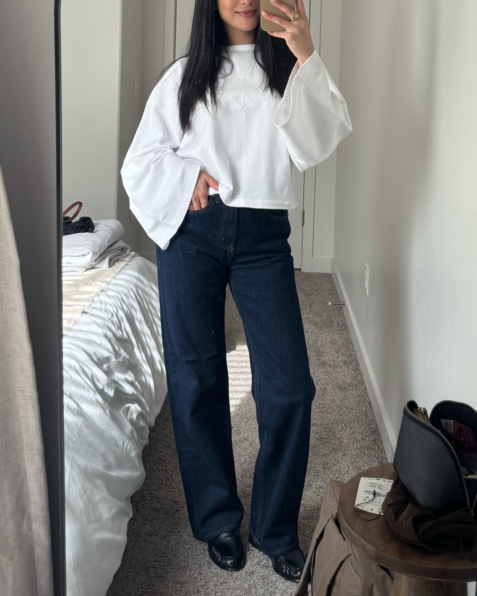 simple outfit of the day! top and loafers are zara! jeans are the dark rinse — wearing a size 25

#LTKgrwm #LTKootd