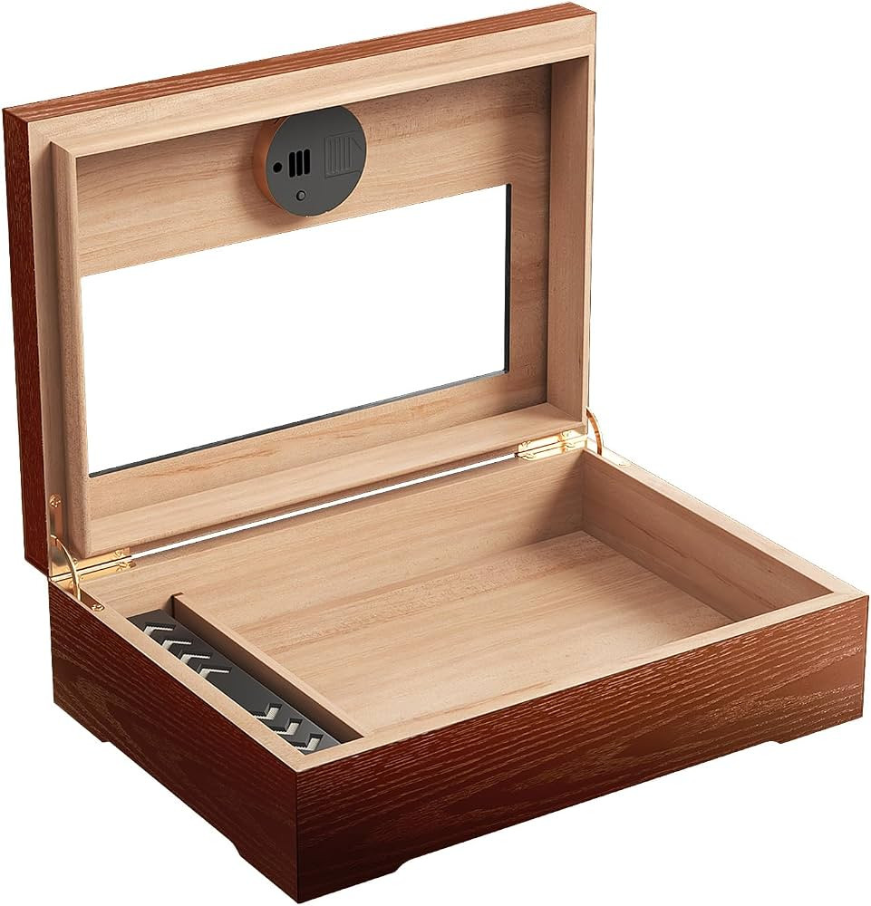 Puffaland Cedar Wood Box with Glass Top Brown Men Desktop Gift Case for Father with Digital Hygro... | Amazon (US)