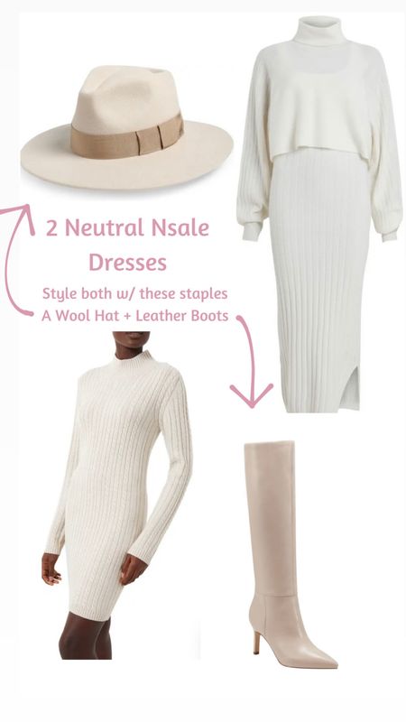 2 neutral sweater dresses styled with the same accessories from the Nordstrom anniversary sale 

#LTKsalealert #LTKxNSale #LTKunder100