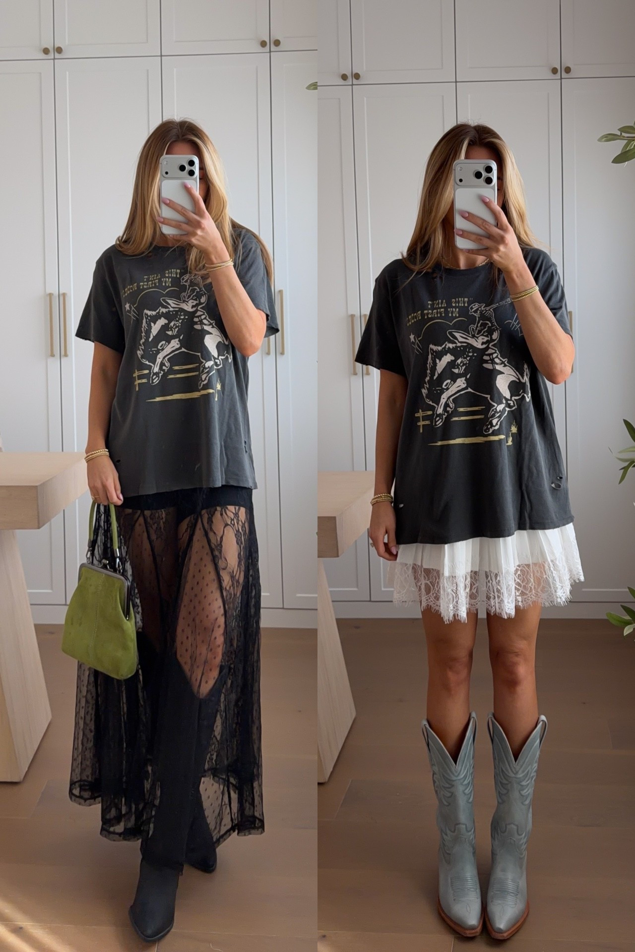 graphic tee: large // skirts: small (black
skirt you’ll need black biker shorts under)