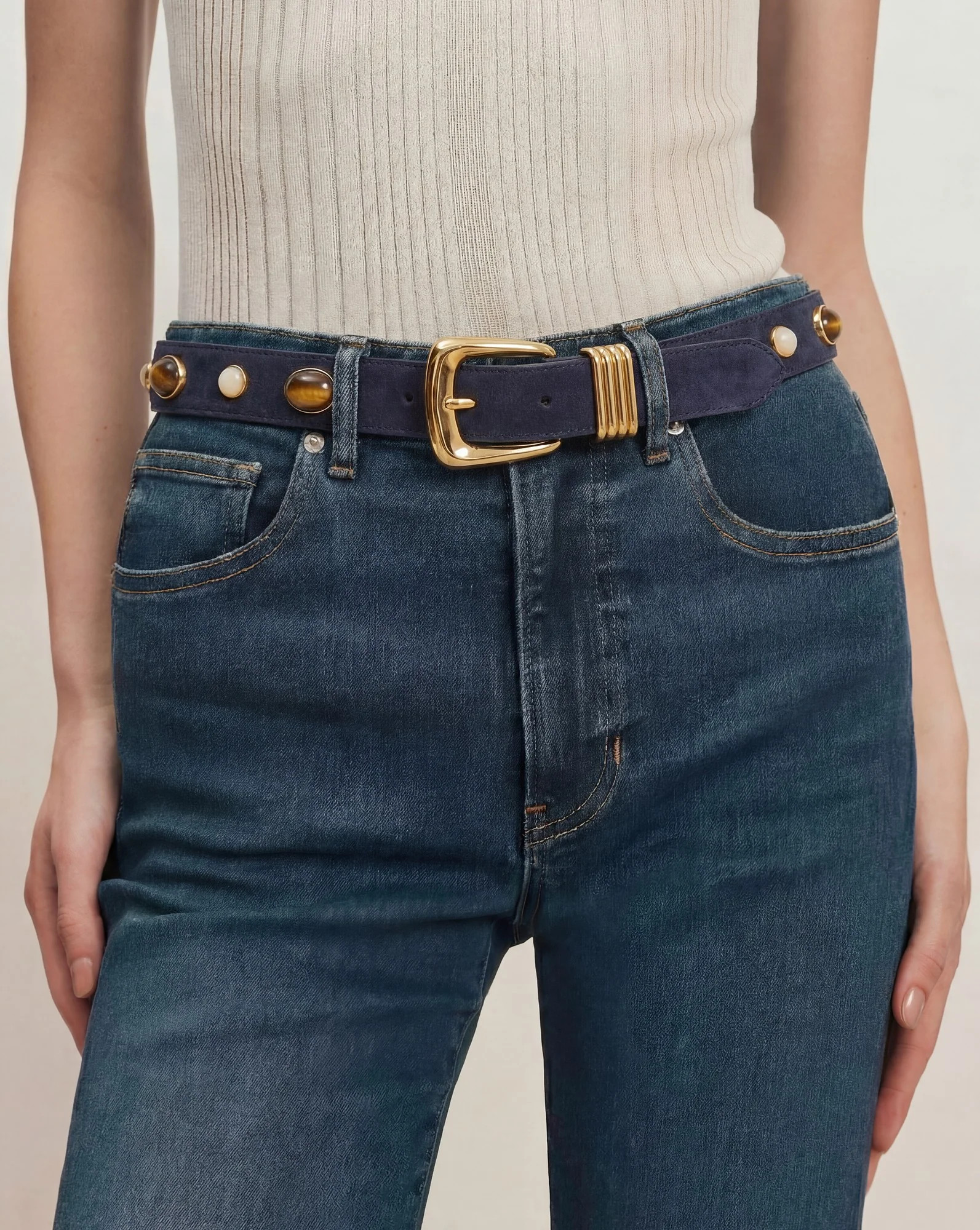 Arch Embellished Suede Belt in Navy | Veronica Beard | Veronica Beard