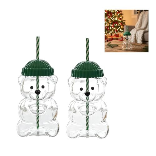 Glass Bear Cup with Lid & Straw - 20oz Reusable Honey Bear Mug for Iced Coffee, Boba Tea, Juice, Beer & Cocktails - Cute Aesthetic Gift for Women & Friends(2Pack) | Amazon (US)