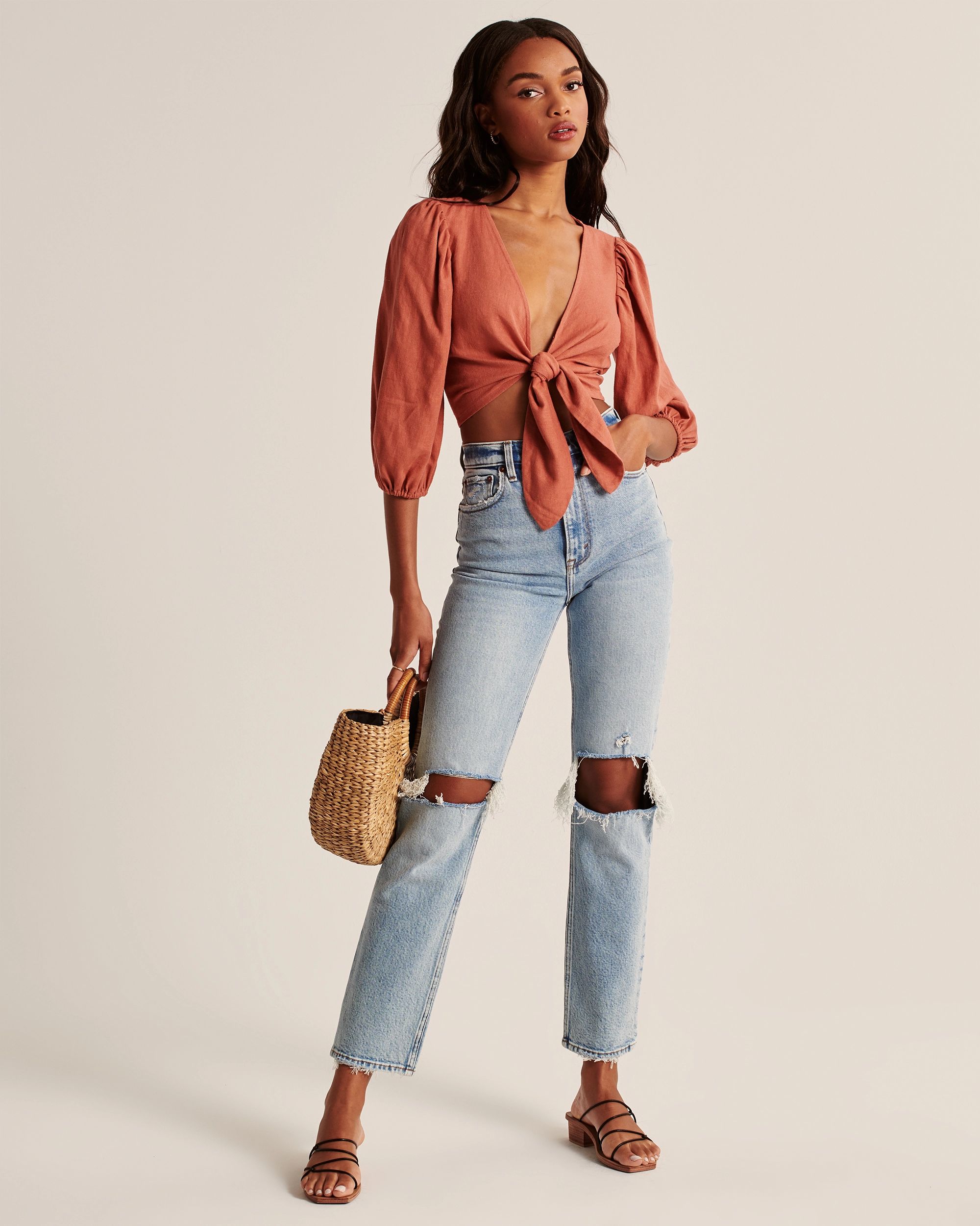 Tie-Front Puff Sleeve Blouse | Abercrombie & Fitch (US)