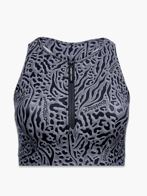 Locked & Lifted Half-Zip Medium-Impact Sports Bra in Grey & Multi & Silver | SAVAGE X FENTY Nethe... | Savage X Fenty EU