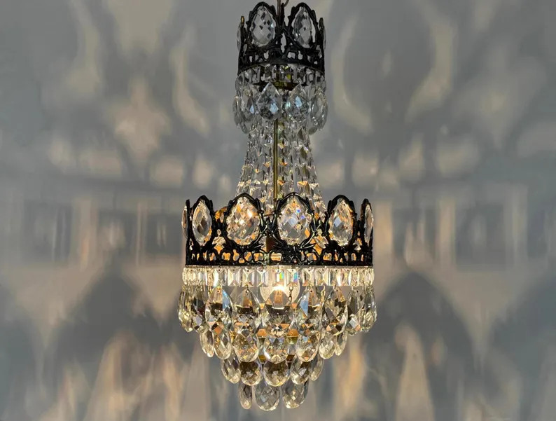 Antique French Empire Crystal Chandelier Lighting : Vintage Mid Century Ceiling Light | Etsy (US)