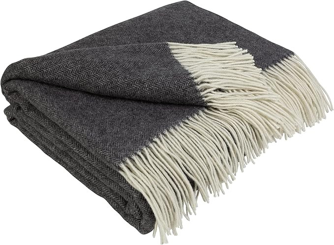LYHome Cashmere Blanket with Merino Luxury Wool Throw 55x79 Dark Grey White Herringbone | Amazon (US)
