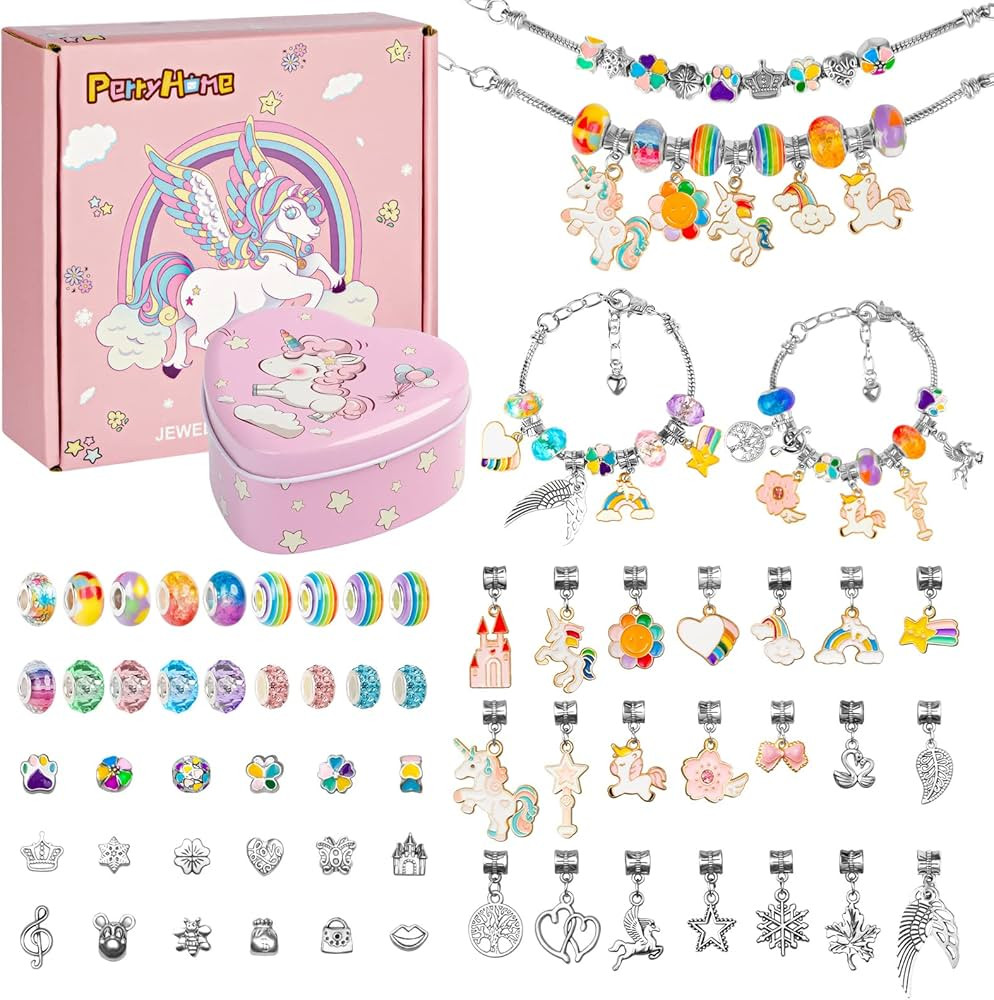 PERRYHOME Charm Bracelet Making Kit for Girls, 62 Pcs Unicorn Jewelry Making Kit with Beads, Bang... | Amazon (CA)