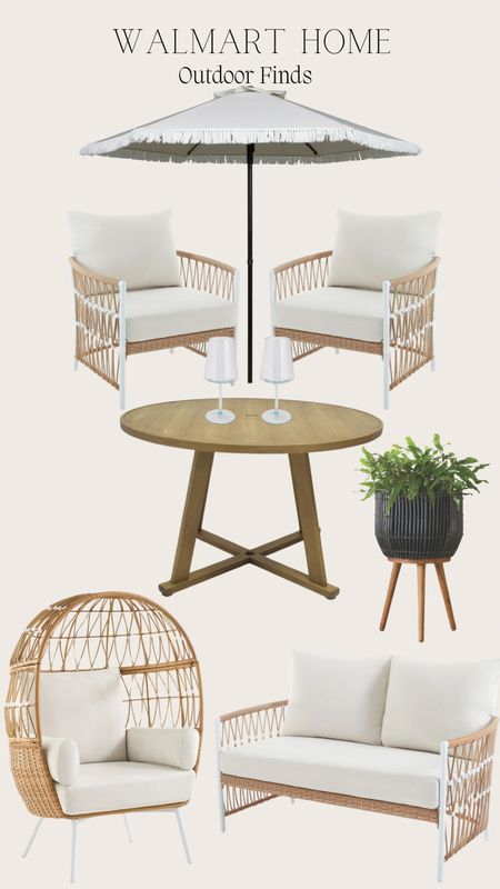 Walmart outdoor home decor finds! I love this patio set that comes with 4 chairs and can be mixed and matched with the bench or egg chair. 

#LTKSeasonal #LTKxWalmart #LTKHome