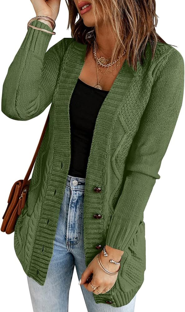 LookbookStore Women Open Front Knit Cardigan Leopard Print Button Down Sweater Coat | Amazon (US)
